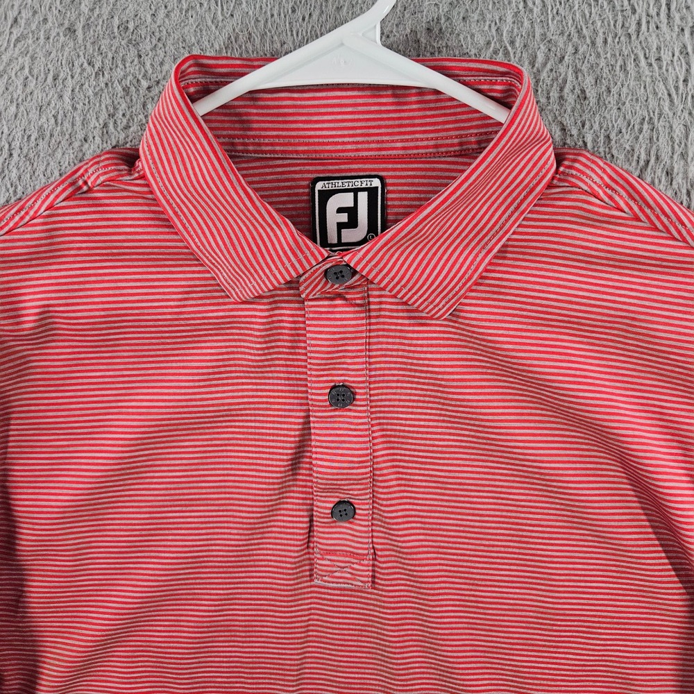 FootJoy Athletic Fit Golf Polo Mens Large Red Grey Striped Performance‎ Shirt